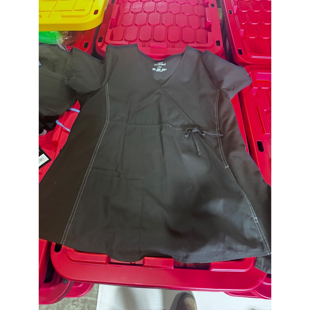 Cherokee Flexibles Maternity Scrub Top Black Large Mock Wrap Empire Waist NWT